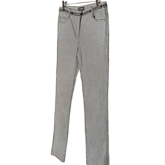 Chanel SS16 Navy Blue White Gingham Logo Waist Crop Trousers - Picture 2 of 11